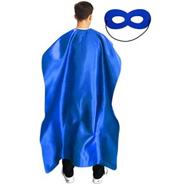 Imagem de Capa e máscara de super-herói adulto para homens e mulheres - capas de vampiro de Halloween fantasia de super-herói, Azul, 57" L x 38" W