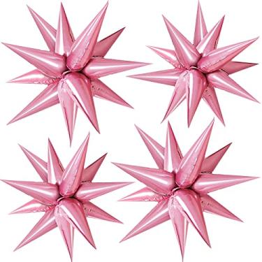 Imagem de FUNTOOB Balões rosa balões estrelados balões metálicos balões de aniversário balões rosa estrela cone balões Star Wars balões balões Starburst balões espiga para aniversário formatura decorações de eventos de negócios (50 peças)