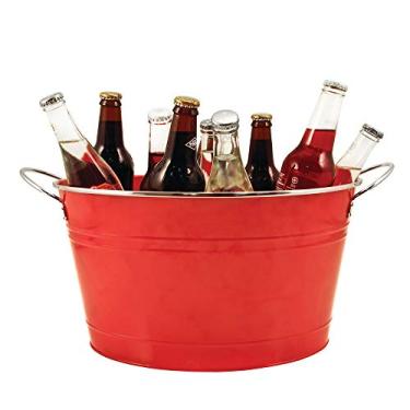 Imagem de Twine Balde de gelo vermelho grande – Banheira de bebida de metal galvanizado para festas em casa, refrigerador de vinho e cerveja em casa, comporta 4,5 galões