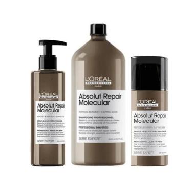 Imagem de Kit Absolut Repair Molecular Shampoo 1,5L, Serúm e Leave-in - LÓreal -