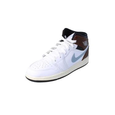 Imagem de Tênis infantil Air Jordan 1 Mid SE (FB9909-008, preto/céu J malva/branco/laranja céu), Branco/preto/vela/azul cinza, 18
