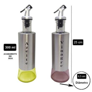 Imagem de Kit 2 Azeiteiros Dosador De Aço Inox E Vidro Vinagre Cozinha Oferta - 