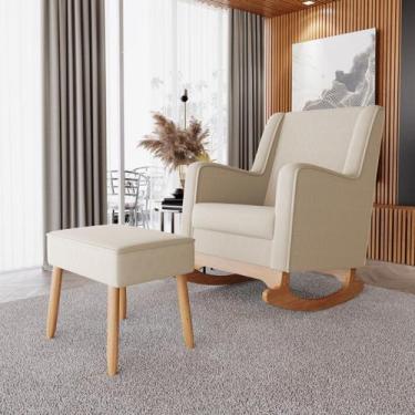 Imagem de Poltrona Amamentação Aquila Balanço Com Puff Linho bege - Ideal Moveis