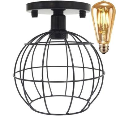 Imagem de Lustre Teto Plafon + Lâmpada Led St64 Industrial Aramado Globo Retrô L