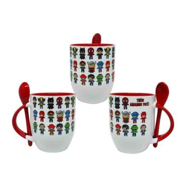 Imagem de Caneca Colher Vermelha Personalizada Mini Super Heróis Bebê - GM HIRAO