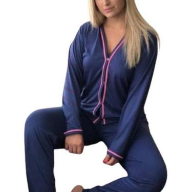 Imagem de Pijama Longo Fechado Feminino Comprida C/ Botão - C58 - Fanáticos Por 