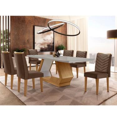 Imagem de Mesa De Jantar 6 Lugares Retangular Rufato Alvorada Londrina Vel. Marrom/off White/imbuia