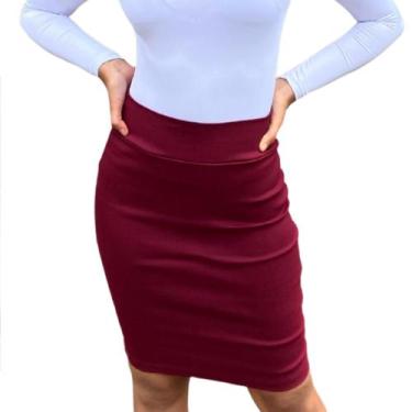 Imagem de Saia Midi Lápis bengaline moda evangélica feminina - cowgirls, Marsala