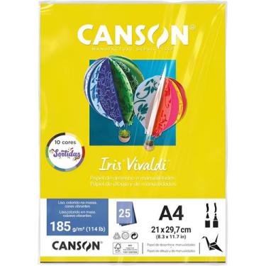 Imagem de Papel Canson Iris Vivaldi A4 185g 25 Folhas 10 Cores Sortidas
