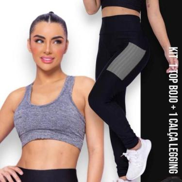 Imagem de Kit conjunto TOP ALÇA MÉDIA bojo + CALÇA LEGGING BOLSOS Feminino Acade