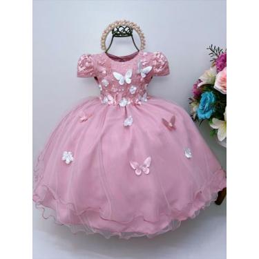 Imagem de Vestido infantil rose renda e aplique de borboletas flores - ninalice,