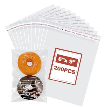 Imagem de MIGUMING 200 sacos de celofane 15 x 23 cm, sacos transparentes para biscoitos, autoadesivos, autovedantes, sacos de plástico para padaria, embalagem de guloseimas, velas, sabão e presentes