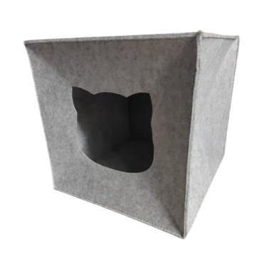 Imagem de WeiLaiKeQi Cat Hideaway Felt Cave Dormindo Aconchegante Condomínio Interno Abrigo Coberto Cama de Gato Cama de Cubo para Hamster Gatinho Poodle Chihuahua, Boca de Gato Cinza Claro
