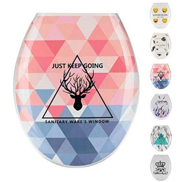 Imagem de Assento de vaso sanitário fácil de montar, belo design impresso, substituição, tampa de vaso sanitário espessada, painel universal tipo U PP para banheiro-Rosa Deer