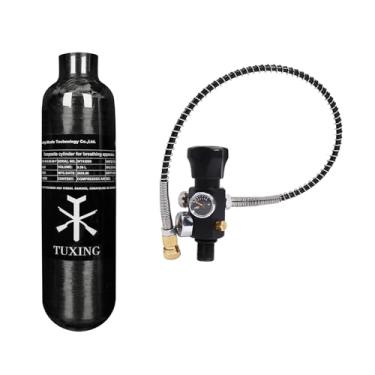 Imagem de TUXING Tanque de ar de paintball HPA de fibra de carbono, 0,36L, tanque de ar de fibra de carbono 4500psi para PCP Paintball Scuba SCBA (tanque de ar de 0,36L pcp + regulador)