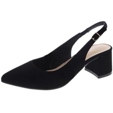 Imagem de Salto feminino bico fino salto bloco slingback grosso sem cadarço salto médio bico fechado, Preto, 41