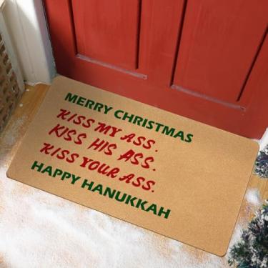 Imagem de Drydiet Merry Christmas, tapete de porta de 73 x 43 cm, tapete de boas-vindas ao ar livre, antiderrapante, decoração de Natal, tapete marrom de coco, suporte de PVC para decoração de férias internas