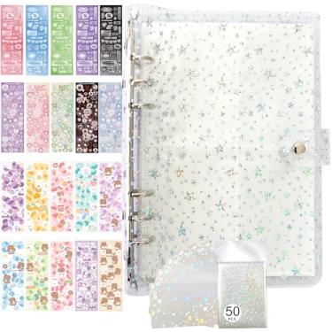 Imagem de Conjunto de livros com porta-cartões fotográficos A5, álbum de cartões fotográficos, 6 anéis, adequado para 200 cartões de foto de 7,6 cm, com 50 peças de capas de cartão piscando a laser, com 20