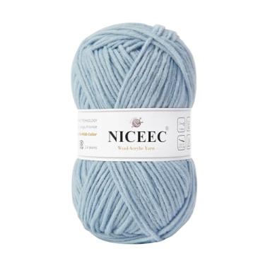 Imagem de NICEEC 1 novelo macio de lã e acrílico para tricô, fio de qualidade para artesanato faça você mesmo, fio de mistura de lã para fio de manta de crochê (100 g, 153 m) - azul claro