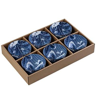 Imagem de Gegong Pacote com 6 tigelas de cerâmica, tigelas de arroz estilo japonês, tigelas espessas de porcelana azul e branca de 293 ml, tigelas de cereais para cozinha, adequadas para micro-ondas, fornos,