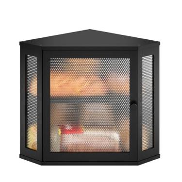 Imagem de STDDRE caixa de pão de canto bancada de cozinha caixa de pão de fazenda de capacidade extra grande, armazenamento de bancada de canto, suporte de pão de camada dupla (preto, grande)