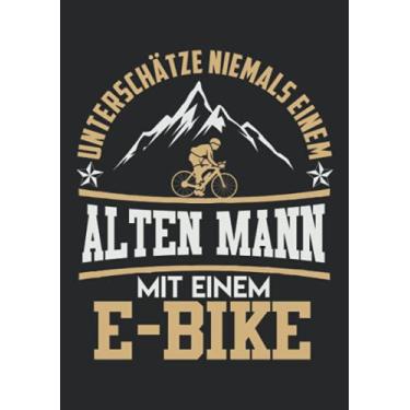 Imagem de Notizbuch A5 kariert mit Softcover Design: Alter Mann mit E-Bike Geschenk Berge Fahrradtour Fahrrad: 120 karierte DIN A5 Seiten