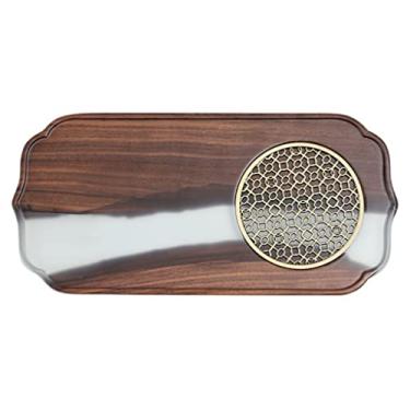 Imagem de Espaçoso Madeira de nogueira preta e resina costura redonda Tábua de charcutaria Frutas Bandejas de café Bandejas e travessas de festa vintage Prato de café da manhã Multifuncional