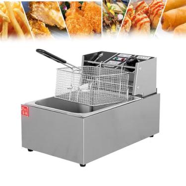 Imagem de Fritadeira comercial com cesto, fritadeira de aço inoxidável com temperatura ajustável para uso doméstico em restaurantes, máquina de fritura de cozinha de bancada, perfeita para frango frito