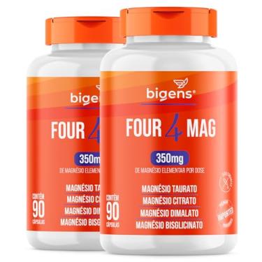 Imagem de Four Mag, 4 Magnésio (taurato, citrato, dimalato, bisglicinato), 350mg de Magnésio Elementar, 90 Cápsulas, Bigens (Kit 2)