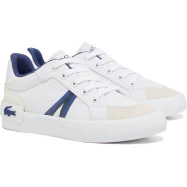 Imagem de Lacoste Tênis infantil unissex L004, Branco/Azul marinho, 8.5 Infant