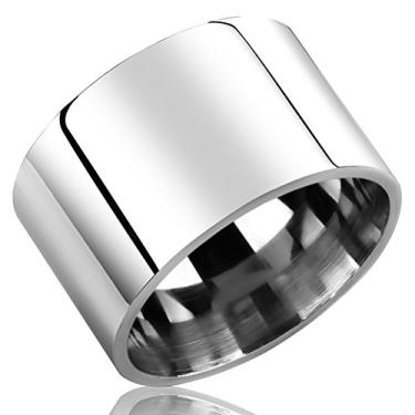 Imagem de Fashion Month Anel masculino feminino de aço inoxidável prata de 14 mm de largura Cool Wedding Engagement Band High Polished Comfort Fit, Aço inoxidável, platina, prata