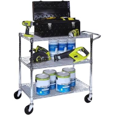 Imagem de Carrinho Chá Café Aço Multiuso C/3 Prateleiras Rodas - Tier Rolling Utility Cart with Wheels, Chrome Wire Shelving, Heavy Duty Storage Organizer