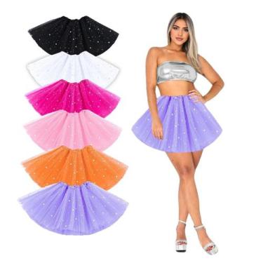 Imagem de Saia Curta de Tule Feminina Adulta Gliter Festa Carnaval Bloquinho Dan