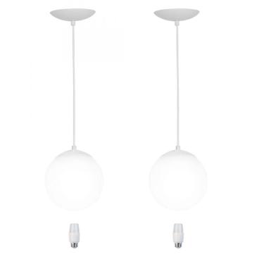 Imagem de Kit 2 Pendentes Orby Bolinha Branco + Lampada 6000k