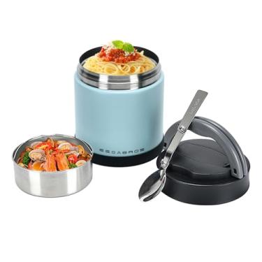 Imagem de Pote térmico para alimentos quentes para adultos de 978 ml, recipientes térmicos de almoço de boca larga, isolados a vácuo, aço inoxidável, à prova de vazamento, caixa bentô com colher