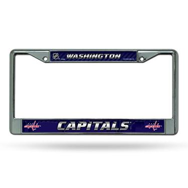 Imagem de Rico Industries NHL Washington Capitals Moldura de placa de licença cromada padrão, cor do time, 15 x 31 cm