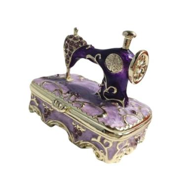 Imagem de Deevoka Máquina de costura de caixa de jóias estatueta Crafts Crafts Caso de Caixa de bugigangas para armário Pingente de pulseira de prateleira de, Roxo