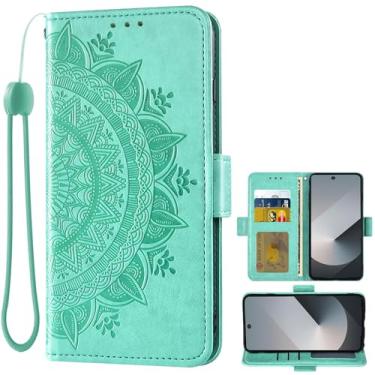 Imagem de Asuwish Capa de telefone para Samsung Galaxy Z Fold 6 5G 2024 carteira porta-cartão de crédito flip bolsa alça de pulso suporte acessórios para celular ZFold6 Z6 G Fold6 6Z feminino verde