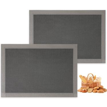 Imagem de AMYONE Tapetes de silicone perfurados, 2 peças de tapetes de cozimento de malha cinza para meia folha, forros de forno Eclair reutilizáveis antiaderentes para pão caseiro/pizza/biscoito de açúcar, 29