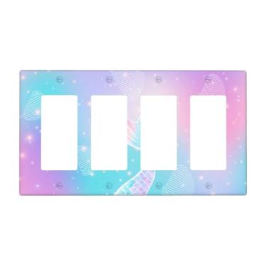 Imagem de Capa para interruptor de luz sereia com 4 turmas, cauda de arco-íris, água-viva, quadriciclo, balancim, placa, placa decorativa para quarto de crianças, quarto de meninas e meninos