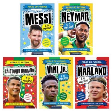 Imagem de Kit Feras do Futebol - Messi, Neymar, CR7, Vini Jr e Haaland: Fatos, h