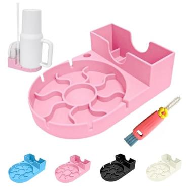 Imagem de RDIEZCO Prateleira de secagem de garrafa de silicone para copo Stanley, prateleira de secagem para garrafas de água, canecas, óculos, mamadeiras, acessórios de cozinha com escova multifuncional (rosa)