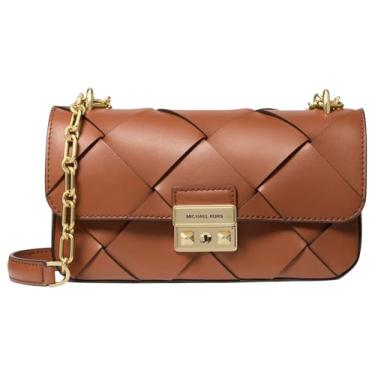 Imagem de Michael Kors Bolsa de ombro pequena com corrente conversível Tribeca, Ferragens douradas/couro trançado/bagagem, One Size