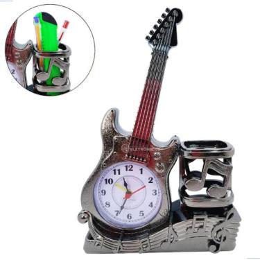 Imagem de Relógio Guitarra Despertador Criativo e Funcional com Porta Lápis para