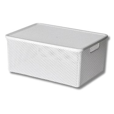 Imagem de Caixa Organizadora Grande Vazada com Tampa Multiuso Para Armário Cozinha Lavanderia Escritório Banheiro Dispensa 36x26cm Cor Branca