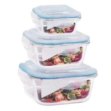 Imagem de Pote Hermetico Vidro Marmita Alimento Anti Vazamento, Conjunto De Copos Quadrados (320ml/520ml/800ml)