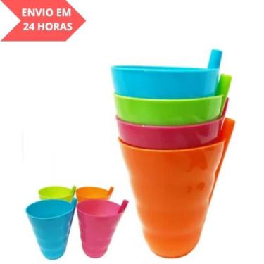 Imagem de Jogo Copo Plastico 240 Ml Colorido Com Canudo - CAMP HOME 