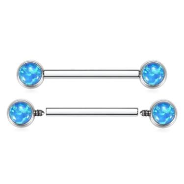 Imagem de FUNLMO 1 par de anéis de mamilo de 14 g, joias de piercing de mamilo com costas planas G23, joia de mamilo de titânio, roscada, internamente, barra, língua, ponte, joia para mulheres, Titânio, outro