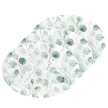 Imagem de Folhas de eucalipto, verde, branco, esponjas expansíveis, plantas, botânicas, folhas, esponjas de limpeza de cozinha, pratos de lavagem, esponjas comprimidas, sem arranhões, esponjas de espuma
