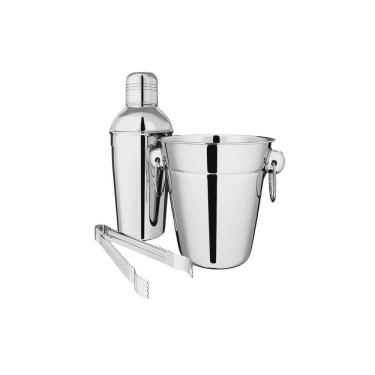 Imagem de Conjunto Balde P/ Gelo Coqueteleira Pegador Inox Kit 3 Peças